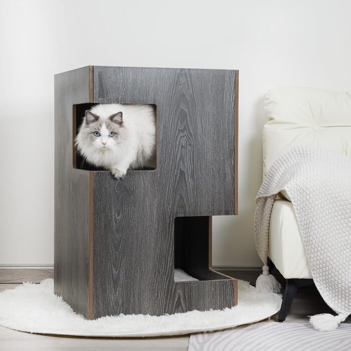 Преміум будиночок для котів з дерева, замок-вежа з ліжками, 50x50x80 см, антрацит