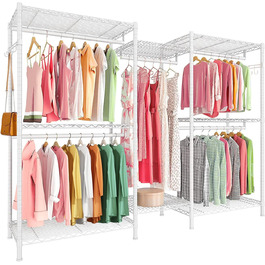 Металевий стійка для одягу з гачками, до 376 кг, 187 x 44 x 194 см, білий