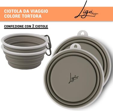 Ліга - EBBY 2 шт. миски для собак, туристичні миски, портативні миски для води та корму, складані миски з карабіном (M (650 мл), Сірий голуб)