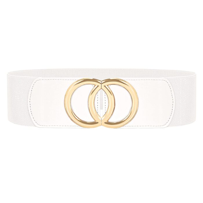 Жіночий широкий еластичний пояс JasGood вінтажний, з золотою пряжкою, білий, 80 см (під талію 80-95 см)