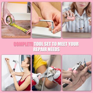 Набір інструментів Sundpey 206tlg з акумуляторною дрилем 12V для ремонту вдома та DIY, рожевий