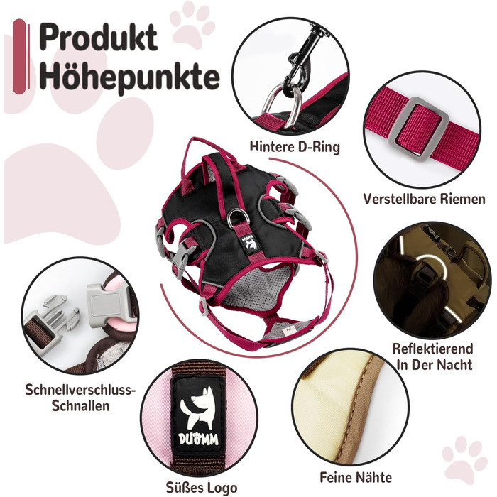 Нашийник для собак з повідком, анти-тяга, безпечний, для маленьких та середніх порід (Чорний, M)