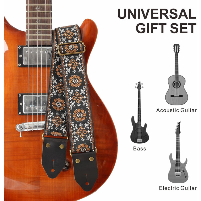 Гітарний ремінь Nefelibata з вишивкою 'Жовта Квітка' – бавовна, Crazy Horse шкіра, для бас-гітари, електро- та акустичної гітари, подарунок для дітей та гітаристів, стиль ретро E#