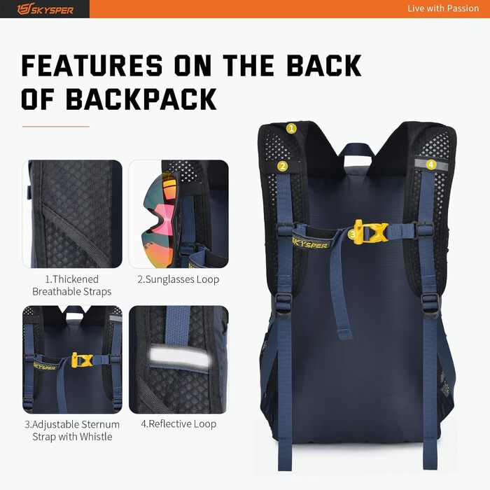 SKYSPER ISHELL 30 Foldable Backpack 30L Ultra-light Daypack Packable Daypack Waterproof Hiking Backpack Travel Backpack for Camping Outdoor Hiking Travel (Ishell30-navy blue)