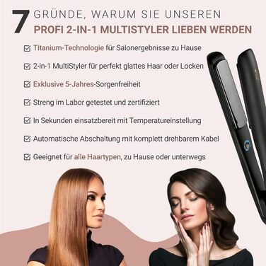 2-in-1 Hair Straightener & Curling Wand - Black G1 - 5 Year Worry-Free Guarantee