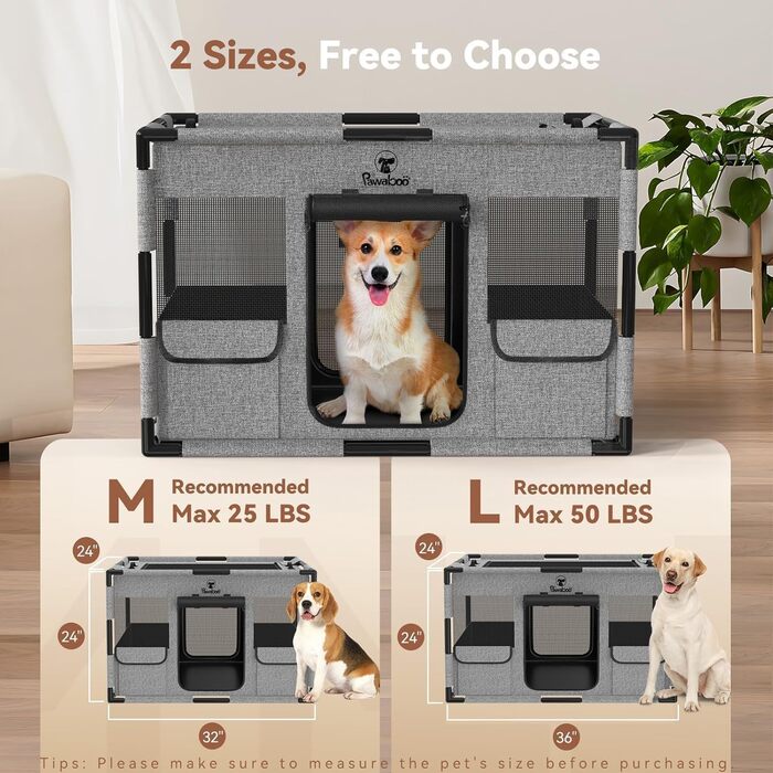 Pawaboo Забіг для цуценят Extra Large, портативний вольєр для тварин, переноска для собак та котів, вольєр для собак, посилений каркас з ПВХ, великий, L-91×61×61CM (M-81x61x61CM, чорний/сірий)