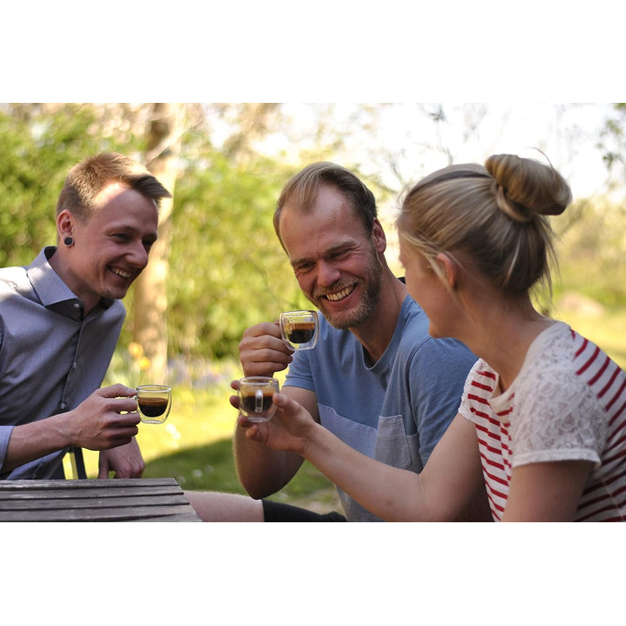 Набір еспресо-чашок Zobel 80мл (4 шт.) з подвійними стінками, з ручками з боросилікатного скла, з фетровими підставками, придатні для миття в посудомийній машині та термостійкі, ефект 