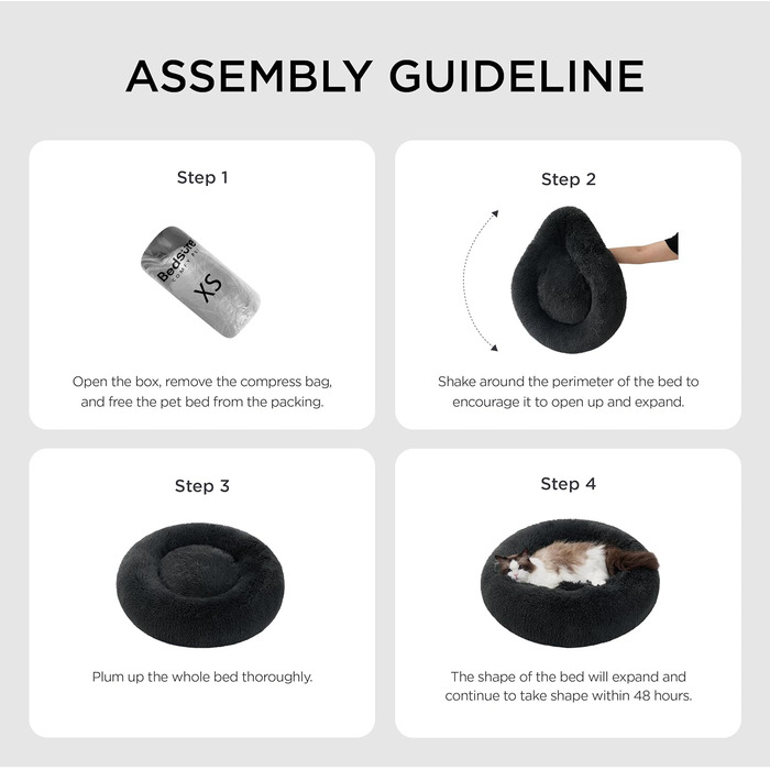 Кругле ліжко для котів та собак BEDSURE, Ø 50 см, плюшеве, кругле, темно-сіре. Підходить для котів та собак маленьких та середніх порід. Розміри: 50x50x13 см