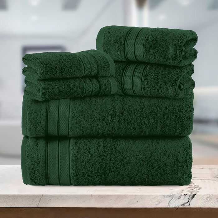 Набір розкішних рушників Elegant Comfort з турецької бавовни, 6 предметів, колір Forest Green (2 банні, 2 для рук, 2 для обличчя), гігроскопічні та м'які