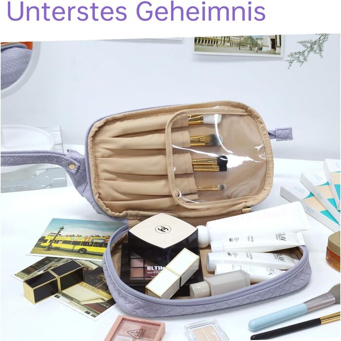 Косметичка для жінок велика водонепроникна з відділенням для пензлів, органайзер для макіяжу, косметичка для подорожей, велика косметичка з пензленицею (B-фіолетовий)