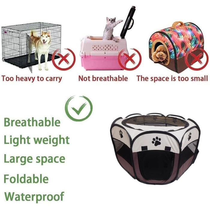 Переносне огорожа для тварин, вольєр для собак та котів, кроликів, тренувальний намет для домашніх тварин, для дому та вулиці (Розен), коричневий