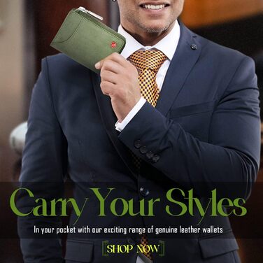 Чоловічий шкіряний гаманець HORNBULL з RFID-блокуванням | Вертикальний картхолдер, оливковий, з блискавкою