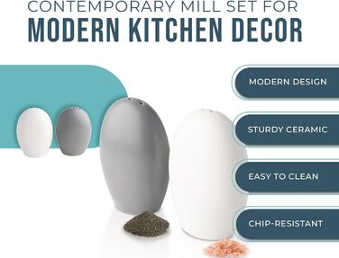Comfify Modern Salt & Pepper Shakers - Charming decorative decor for vintage, rustic, and shabby chic lovers - White & Grey Set