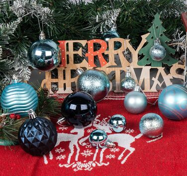 Набір прикрас для ялинки Agoer 100 шт. - блакитні кульки для ялинки з блискітками, пластикові, для декору ялинки на Новий Рік та Різдво