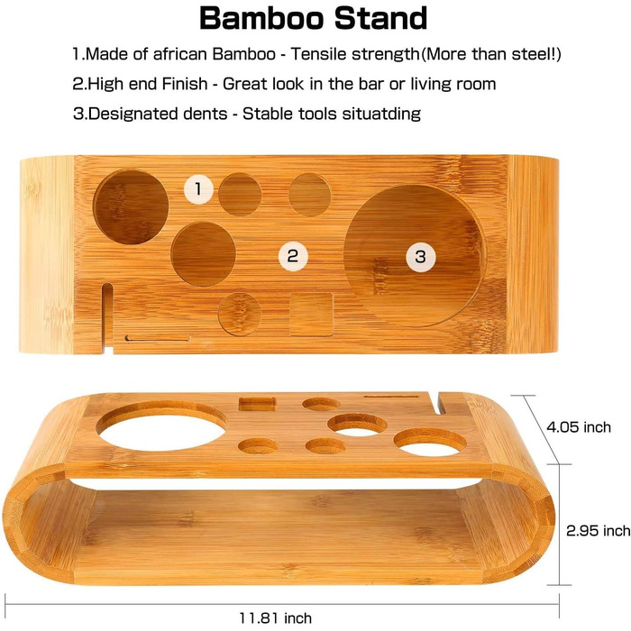 Набір бармена Wa-Very з бамбуковим підставкою (10 предметів), шейкер для Мартіні та аксесуари, з нержавіючої сталі