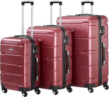Набір валіз Zelsius 4 шт. з ABS, з кодовим замком, 4 колеса, внутрішній роздільник | Набір валіз з твердим корпусом, велика валіза, набір багажу, ручна валіза (червоний, 3 шт.)