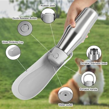 Водяна пляшка для собак на прогулянці 750 мл - витоки неможливі, нержавіюча сталь, подвійні стінки, ізольована, сірий колір