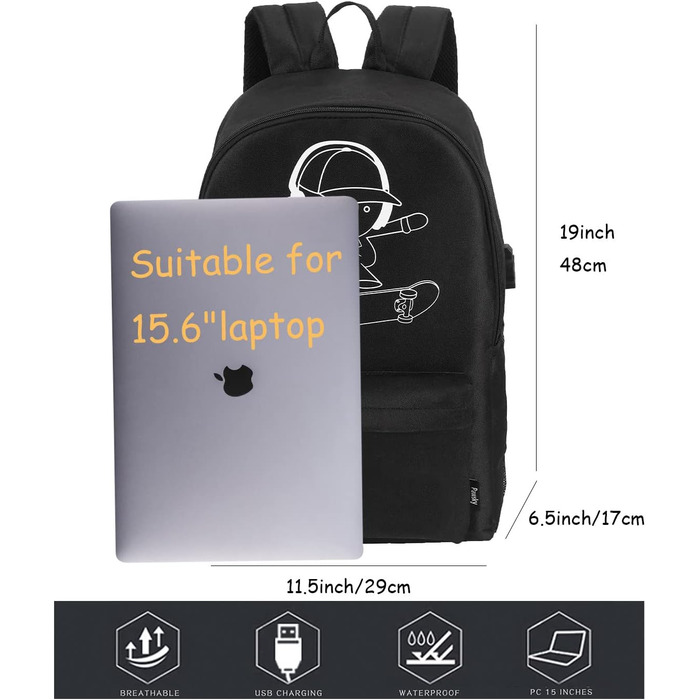 Шкільний рюкзак для хлопчика BSTcentelha з USB-портом та зарядкою, чорний