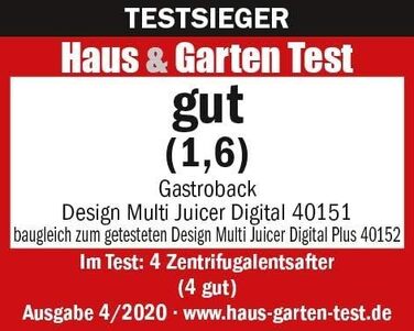Центрифужна соковижималка Gastroback 40151 Design Multi Juicer Digital, 1300 Вт, XXL завантажувальний отвір 84 мм, 5 швидкостей