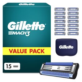 Смінні леза для чоловічої бритви Gillette Mach 3 Original, 24 шт, сині (15 лез + захисні ковпачки)