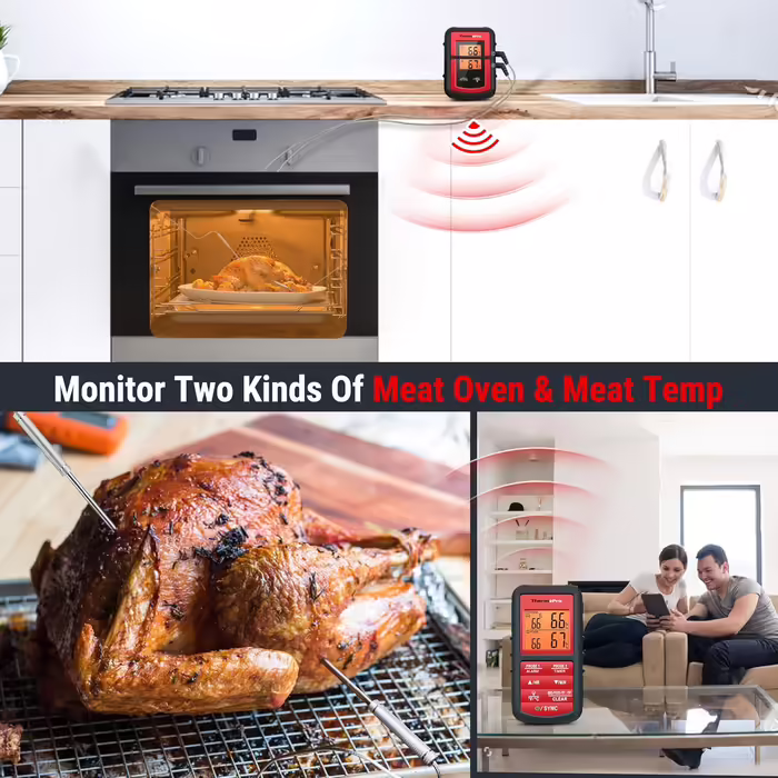ThermoPro TP08C Digital Kitchen Thermometer Wireless Meat Thermometer with 2 Probes Cooking Thermometer Oven Thermometer Kitchen Timer for BBQ Cooking Grilling Oven