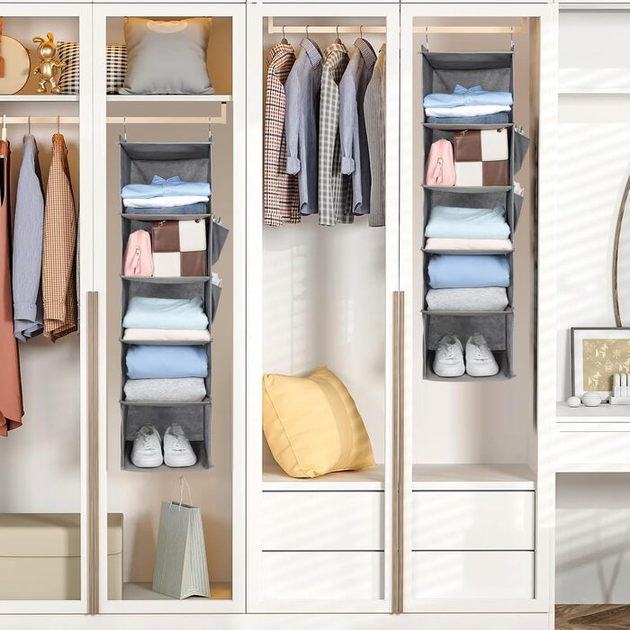 Органайзер для шафи Cozary з 5 відділеннями, складаний, з металевими гачками - сірий