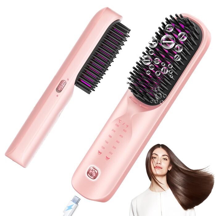 Бездротова випрямляч для волосся Bopcal Mini Glättbürste з іонізацією, 10000mAh, захистом від опіків, швидкий нагрів, 6 температурних режимів, рожевий