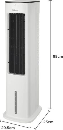 Midea 4-in-1 Portable Air Conditioner, Tower Fan with Water Cooling & Humidifier - Mobile Air Cooler with 5L Water Tank, 355m³/h Airflow, Ionizer, Remote Control (55W, White)