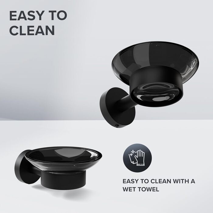 Миска для мила з кріпленням для настінної установки | Нержавіюча сталь | Чорний колір | Зі скляною вставкою | Для ванної кімнати або кухні