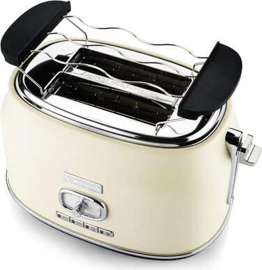 Тостер Westinghouse Retro на 2 скибки, знімна насадка для булочок, 6 режимів підсмажування, центрирування хліба, функції розморожування, підігріву та зупинки, індикатор, висувний піддон для крихт, білий, модель WETW2