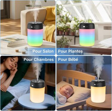 Ультразвуковий зволожувач повітря Mini для спальні з нічним світлом, 2 режими, тиха робота, автовимкнення, чорний