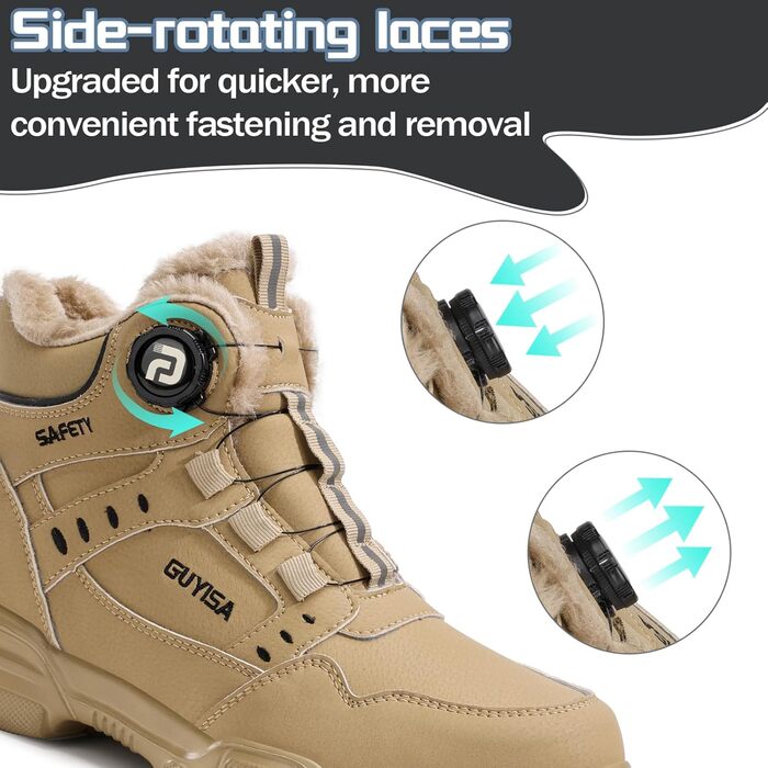 Черевики робочі зимові чоловічі/жіночі, зимові захисні черевики з підкладкою, водонепроникні, черевики безпеки зі сталевим підноском, антиковзкі, теплі, з швидкою застібкою, самозатягування, 36-46 EU, бронзові, 45 EU