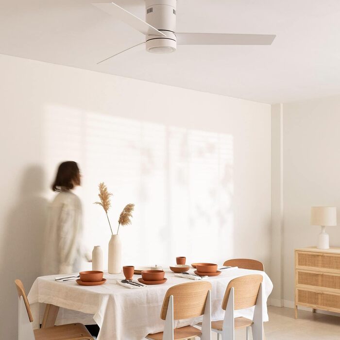 Стеляний вентилятор Windminimal білий з підсвіткою та пультом, тихий, DC-двигун, 40W, діаметр 132 см, 6 швидкостей, літньо-зимовий режим