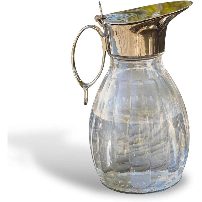 LOBERON Krug Agudelle, Subtle relief detailing, Artfully shaped handle, Elegant design, Capacity approximately 1.5 liters, Carafe, Table accessory, Glass, Brass, clear/silver