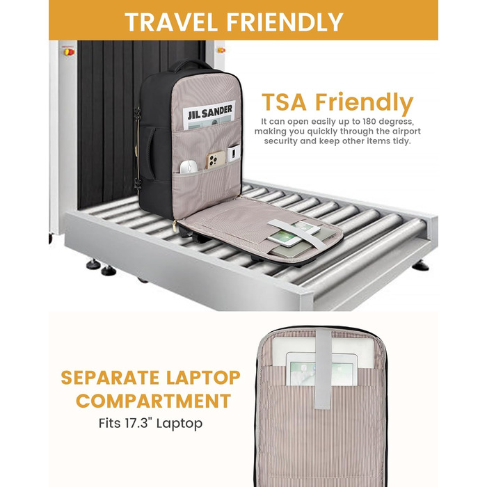 LOVEVOOK Рюкзак для ручної поклажі, 40L, водонепроникний, для ноутбука 17 дюймів, чорний, для подорожей та бізнесу