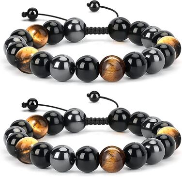 Браслет з тигровим оком, чорним турмаліном, обсидіаном та гематитом - захист, подарунок для друзів, чоловіка, батька