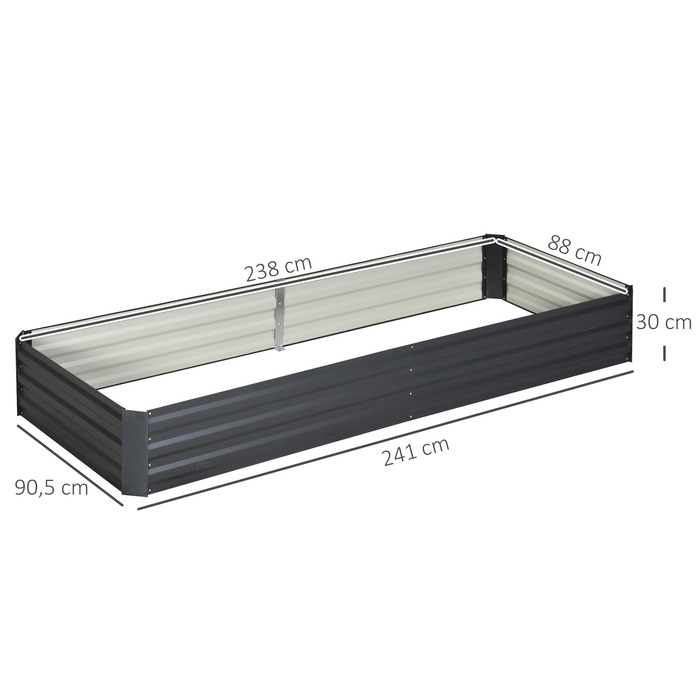 Outsunny Steel Raised Garden Bed 241 x 90.5 x 30 cm Planter Box Flower Box Garden Bed Herb Bed Vegetable Bed Grey for Garden Lovers