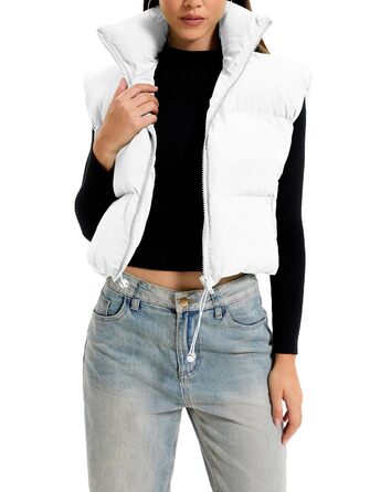 Стежка Daen з коміром-стійкою, застібка на блискавку, коротка жилетка, утеплена, білий, XXL