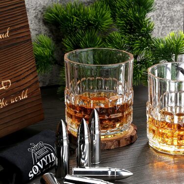 Склянки для віскі з гранітними кубиками, 2 шт. (310 мл) у дерев'яній коробці - ідеальний подарунок для любителів віскі