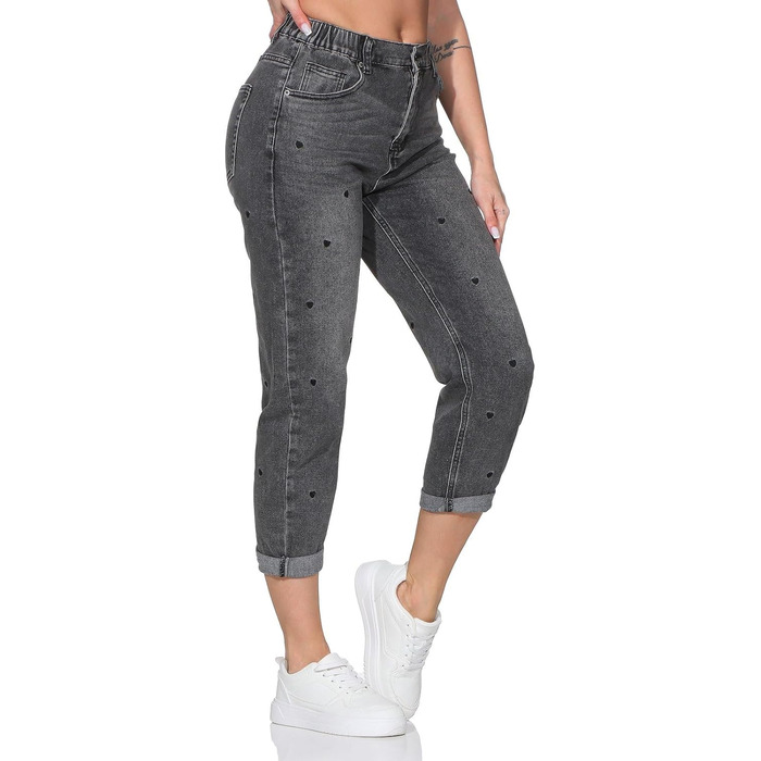 Джинси жіночі Hailys Mom Jeans з високою талією, сірі серця (S)