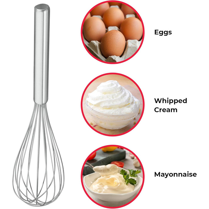 Венчик кухонний нержавіюча сталь з трубчатою ручкою, довжина 300 мм, 30 см, простий у використанні