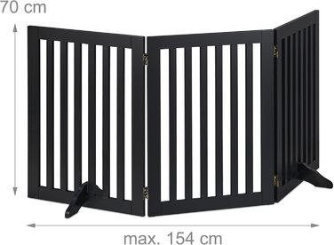 Захисне ворота для собак Relaxdays, 70 x 154 см, 3 панелі, складане, з ніжками, регульоване, чорний MDF