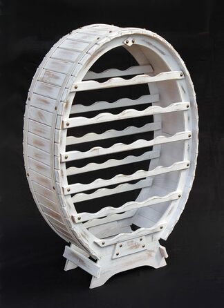 DanDiBo Wine Rack White Wine Barrel from Wood for 24 Bottles Vintage Shabby Chic Country House Bar Bottle Stand Standing Wine Rack Barrel