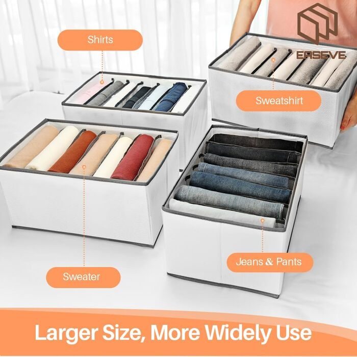 6-Piece Closet Organizer Clothes Storage - 7 Compartments Foldable Drawer Organization System Clothing Storage Boxes for Pants, Jeans, Shirts, Sweaters, Tops