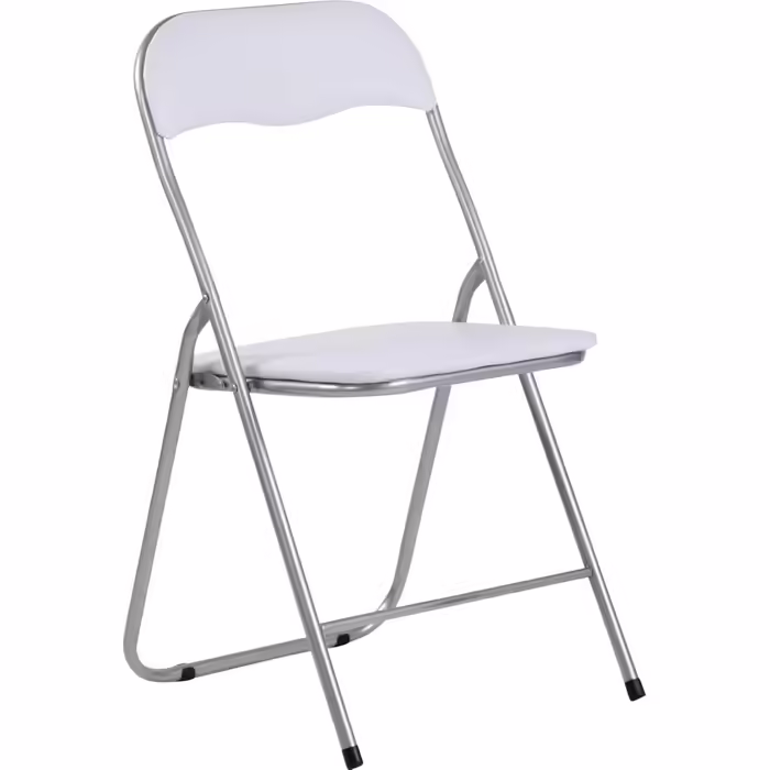 CLP Folding Chair Felix I Padded Folding Chair with Faux Leather Upholstery, Color: (White/Silver)
