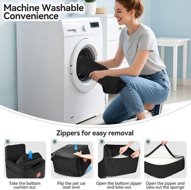 Автокрісло для собак, чорне, до 15 кг, з двома ременями безпеки, знімний та миючий чохол
