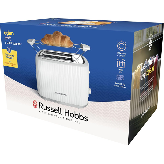 Тостер Russell Hobbs Eden - 2 відділення, 6 рівнів підсмажування, білий
