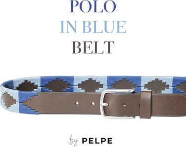 Аргентинський шкіряний ремінь з шнуром та шкіряним браслетом. Вишитий шкіряний ремінь для чоловіків та жінок. Аргентинські ремені Polo, блакитні, 110