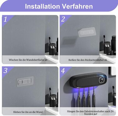 Стерилізатор зубних щіток UV Maxspace з підсвічуванням, настінний, 4 слоти, для ванної кімнати (білий/чорний)