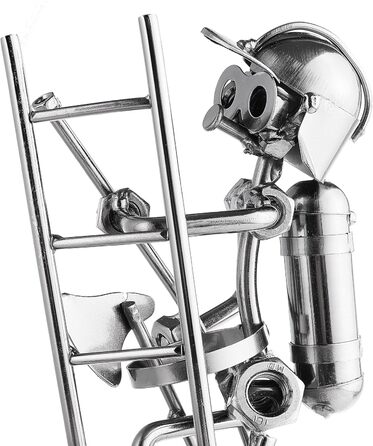 BRUBAKER Wine Bottle Holder, Fireman on Ladder, Decorative Object, Metal with Greeting Card for Wine Gift